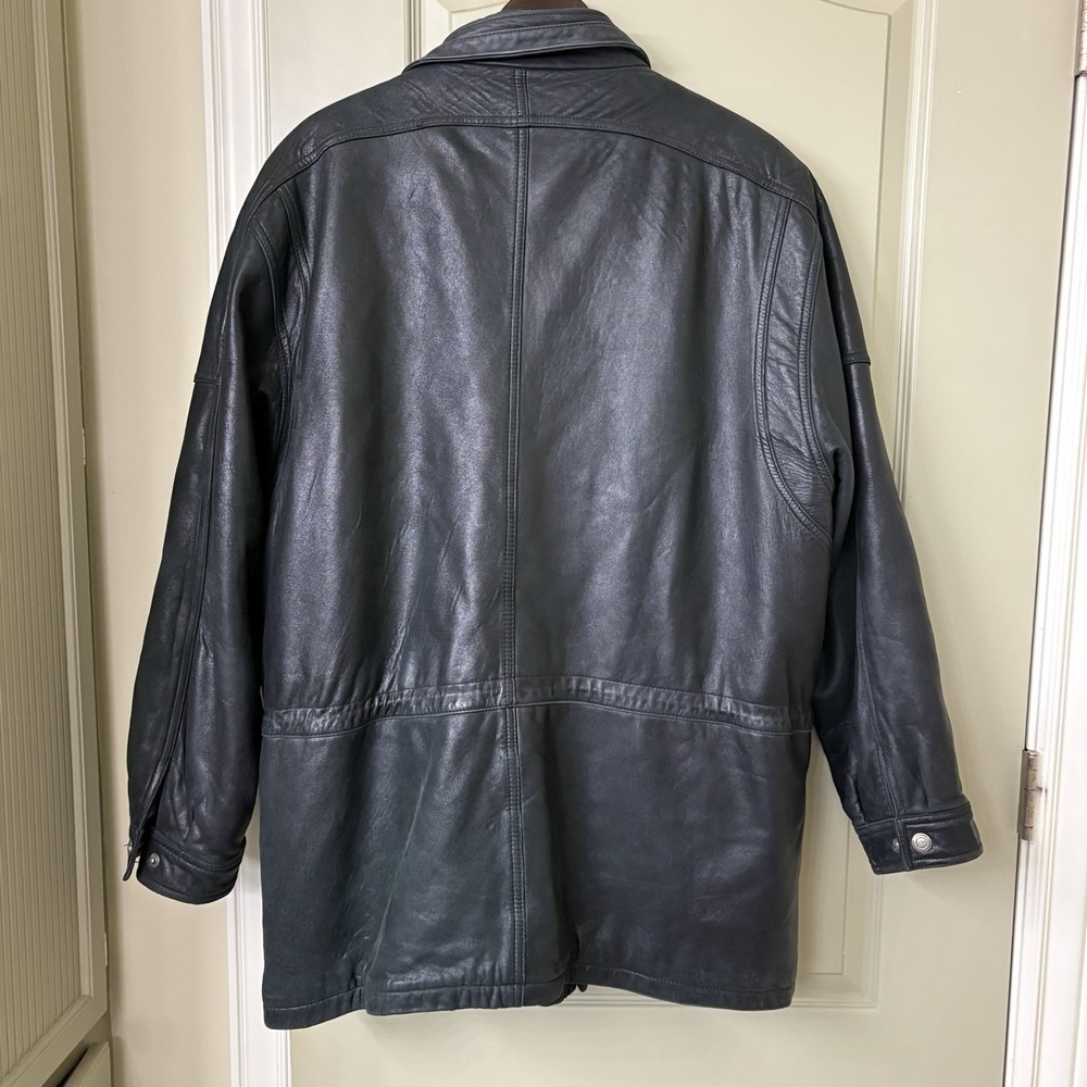 Vintage Tibor Heavy Black Leather Zip In/Out Lined Car Coat Motorcycle Jacket L - Picture 4 of 16
